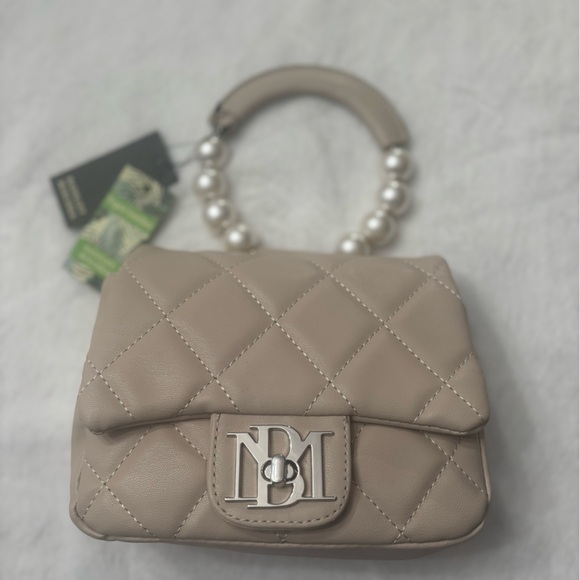 Badgley Mischka Elegant Beige Quilted Vegan Leather Handbag NWT